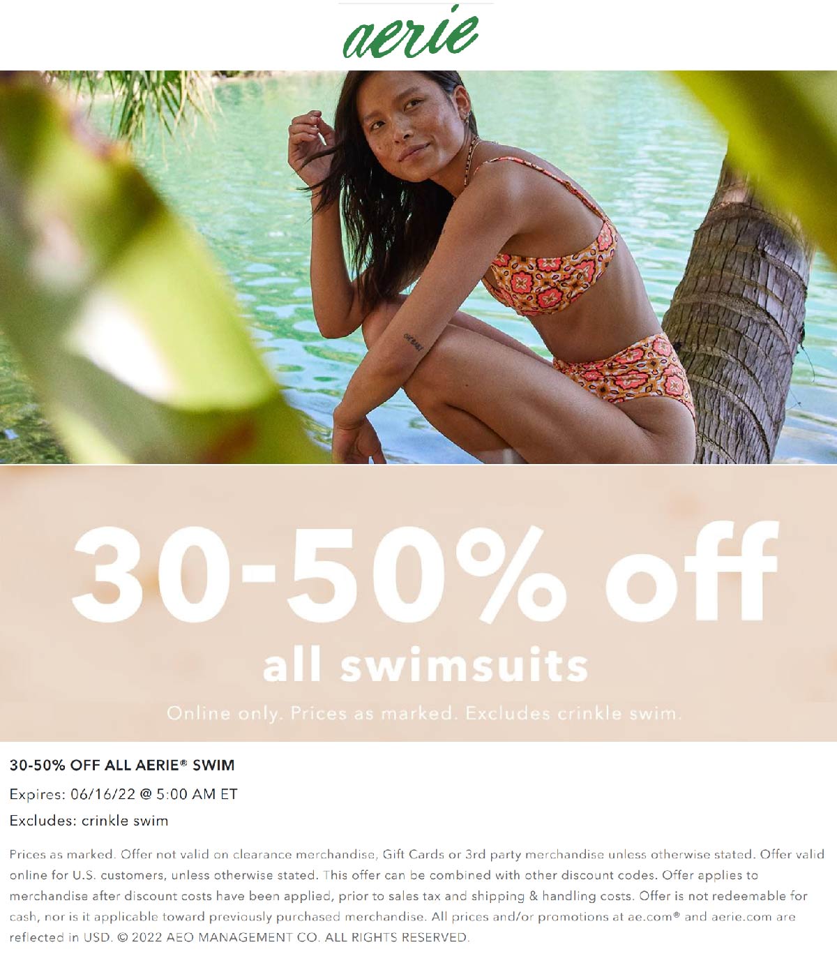 Aerie stores Coupon  30-50% off all swim at Aerie #aerie 