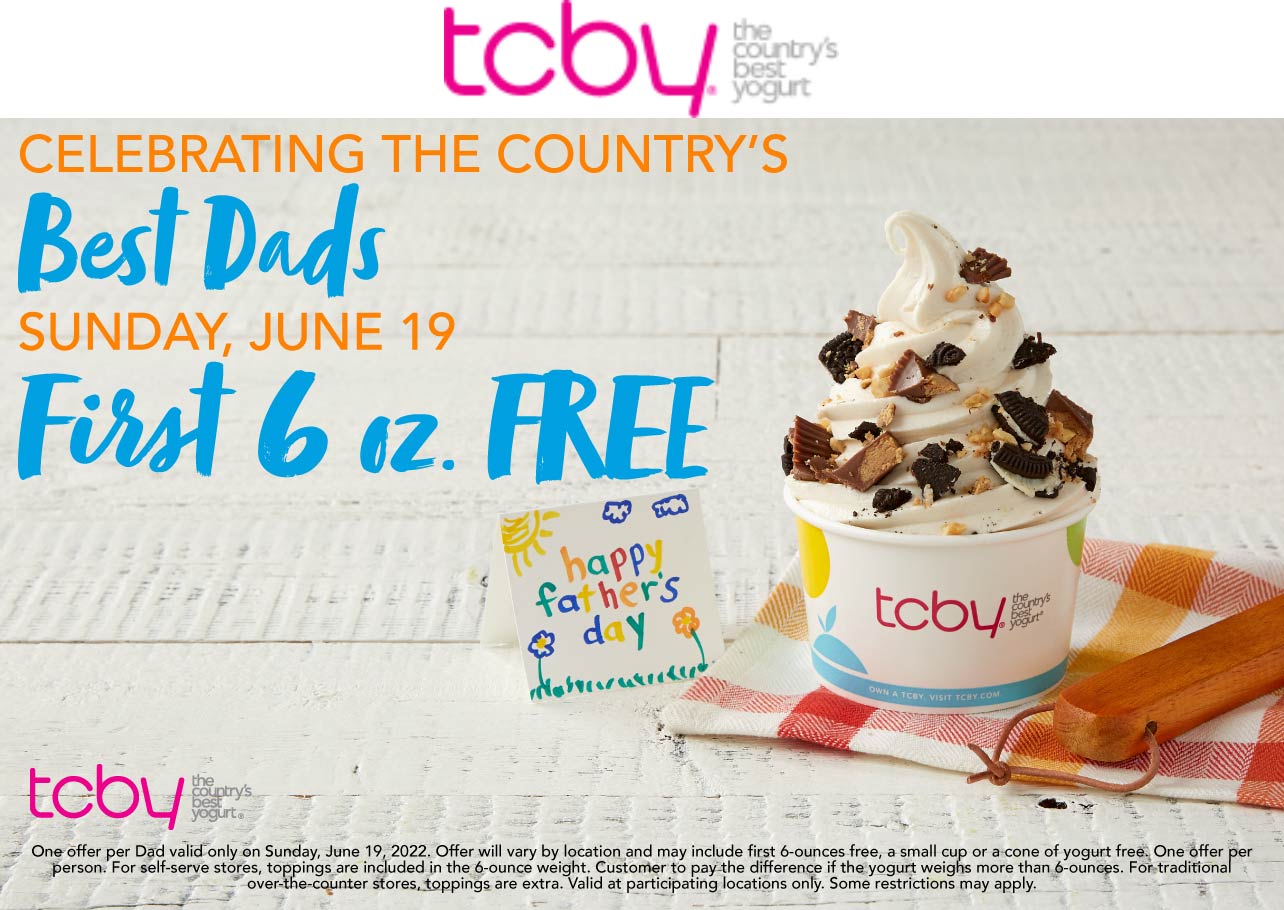 TCBY restaurants Coupon  Dad enjoys a free frozen yogurt dessert Sunday at TCBY #tcby 