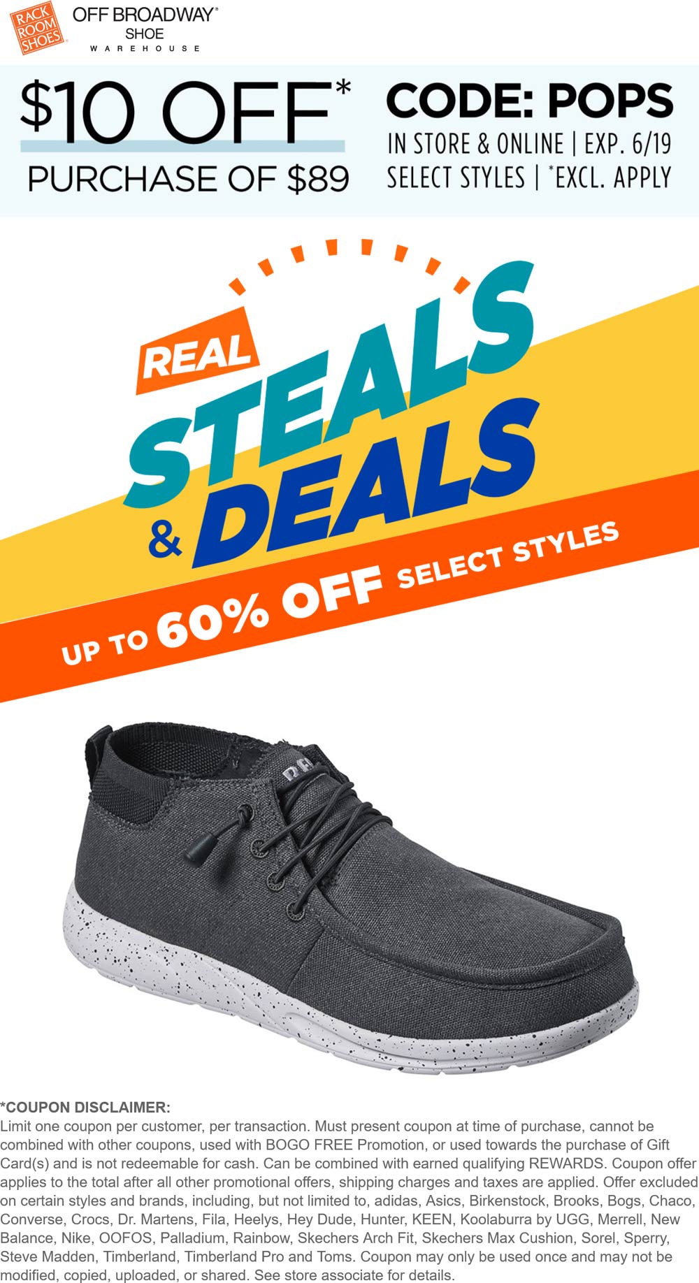 Rack Room Shoes stores Coupon  $10 off $89 at Rack Room Shoes, or online via promo code POPS #rackroomshoes 