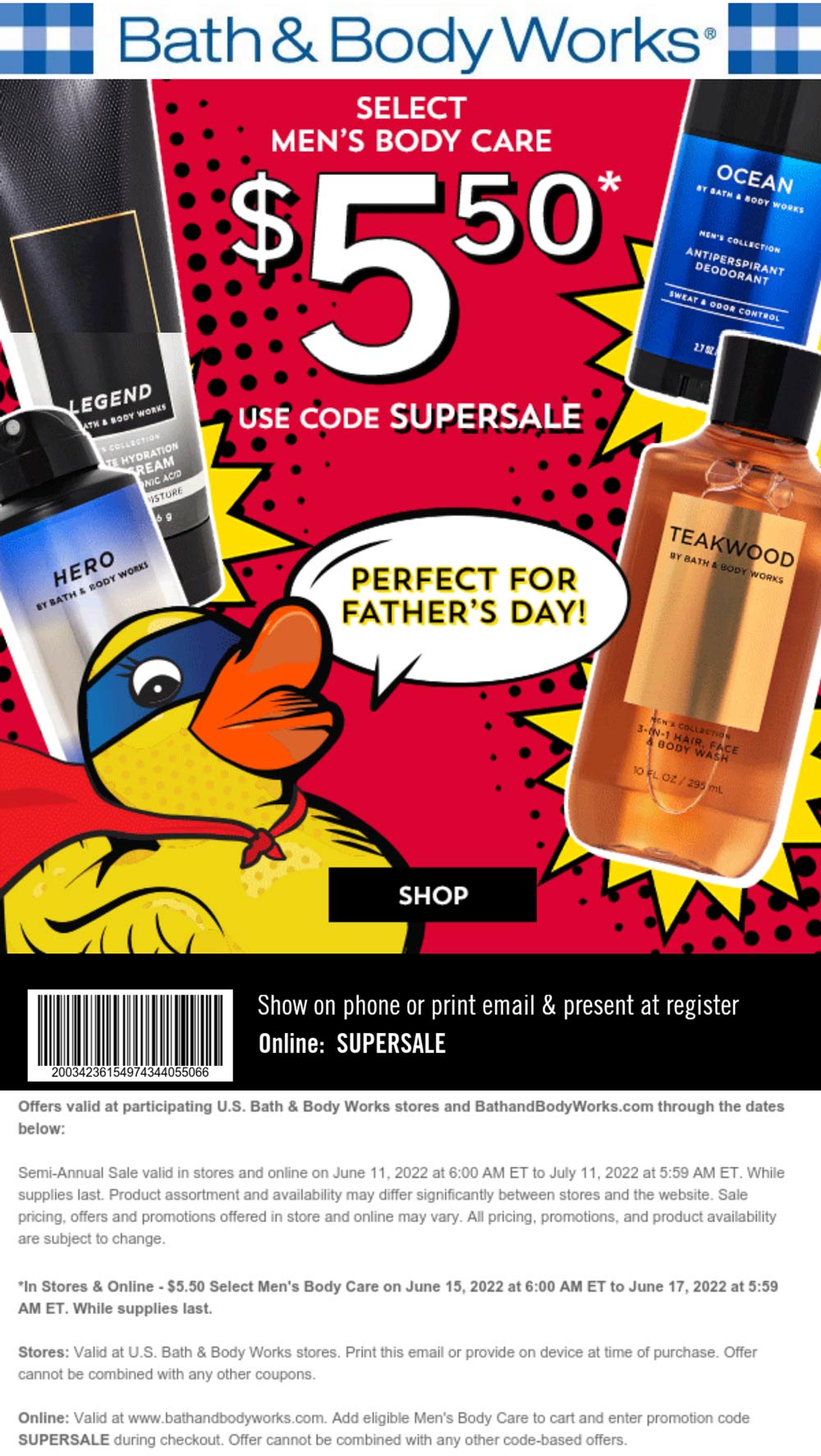 Bath & Body Works stores Coupon  Mens body care $5.50 today at Bath & Body Works, or online via promo code SUPERSALE #bathbodyworks 