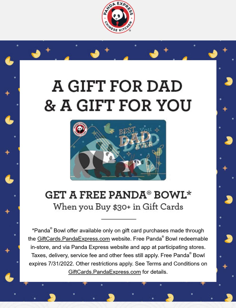 Panda Express restaurants Coupon  Free bowl with $30 gift card purchase at Panda Express restaurants #pandaexpress 