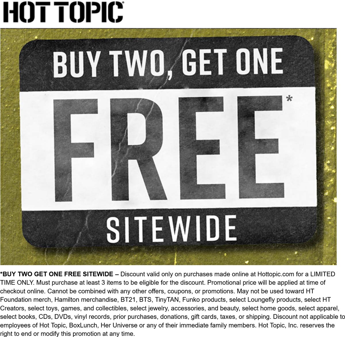 Hot Topic stores Coupon  3rd item free today at Hot Topic #hottopic 