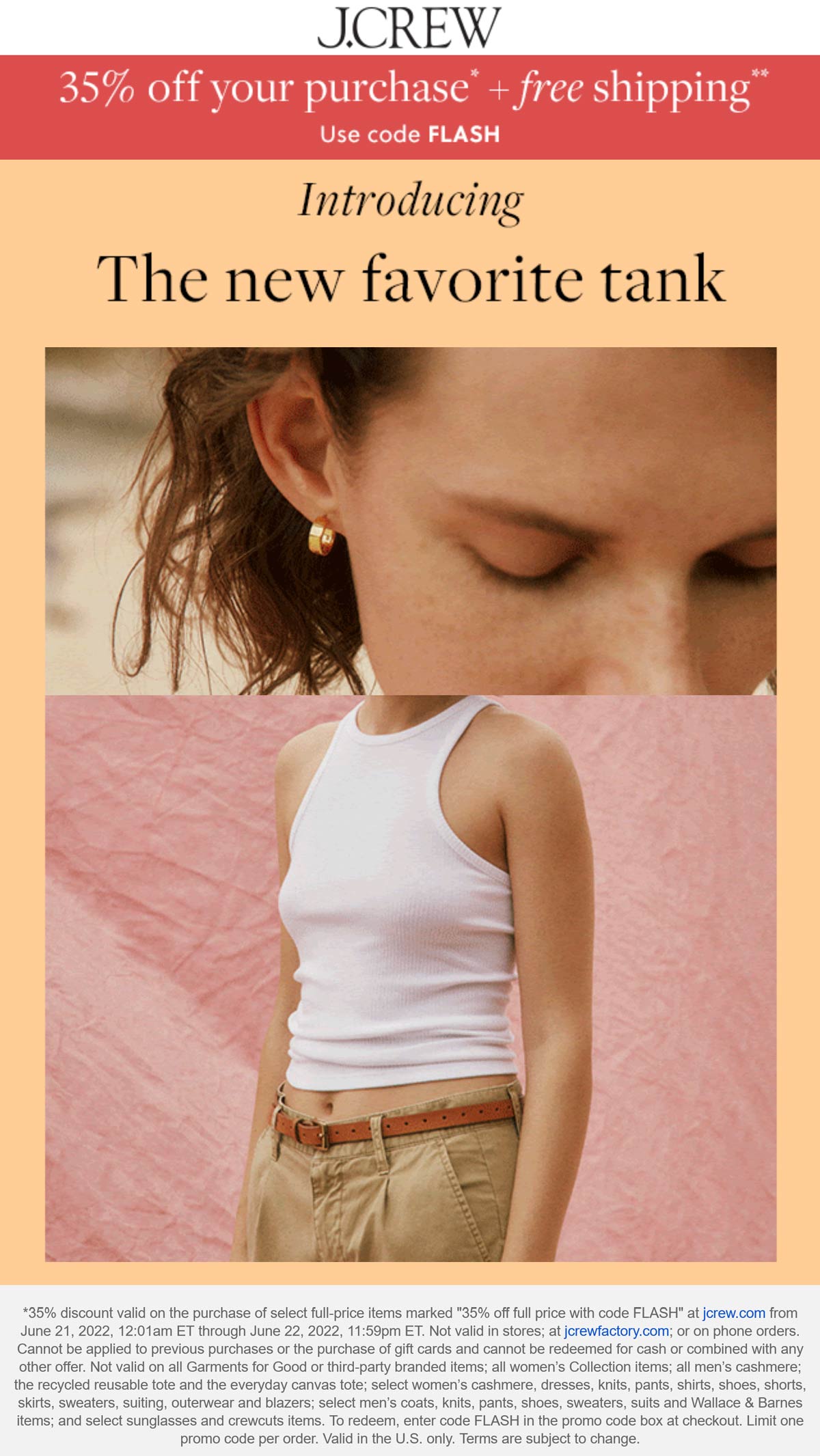 J.Crew stores Coupon  35% off online at J.Crew via promo code FLASH #jcrew 