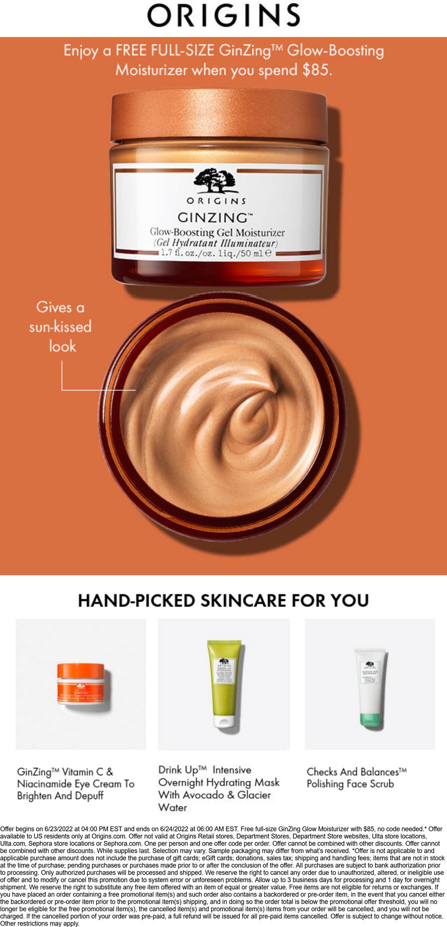 Origins stores Coupon  Free full-size GinZing Glow Moisturizer on $85 today online at Origins #origins 
