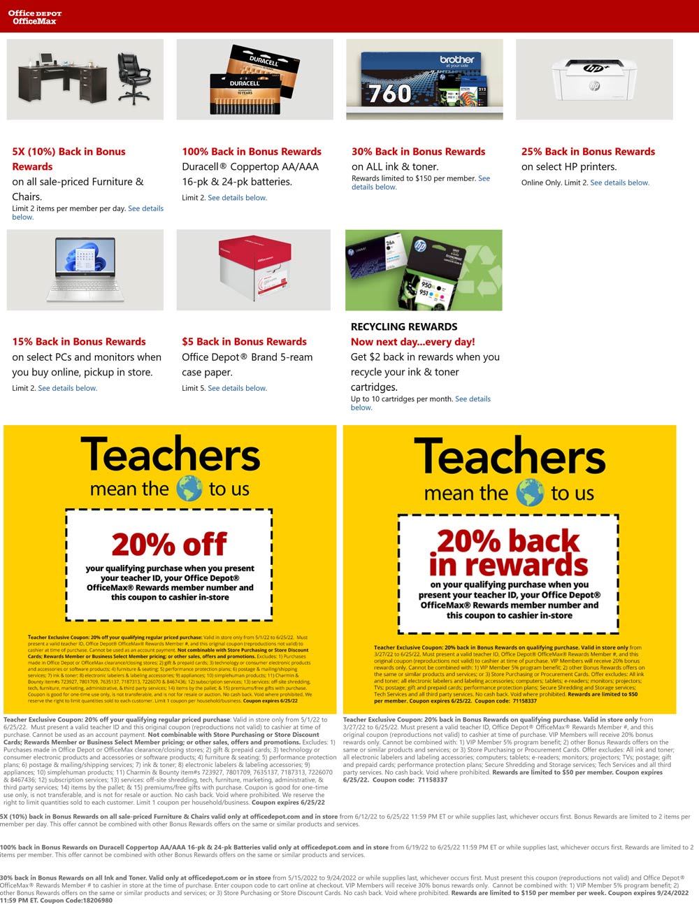 Office Depot stores Coupon  Free Duracell batteries via rewards & teachers enjoy 20% off today at Office Depot & OfficeMax #officedepot 