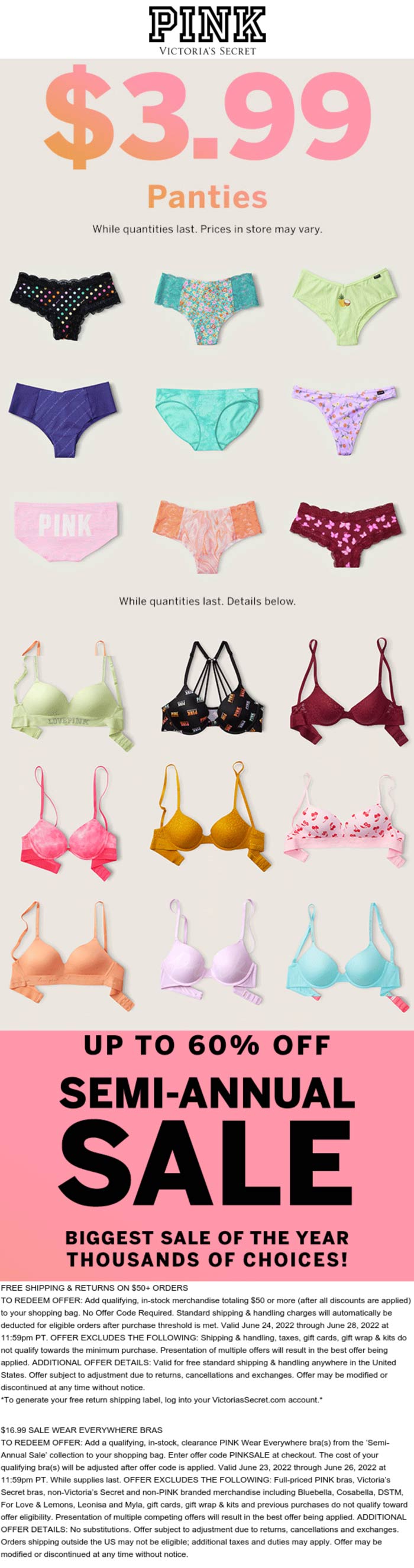 PINK stores Coupon  $4 panties & $17 bras at Victorias Secret PINK #pink 