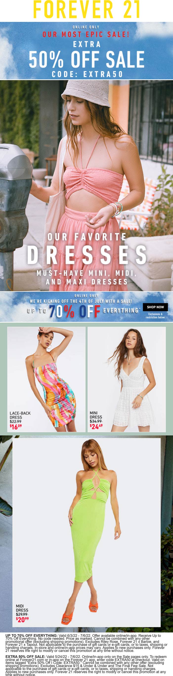 Forever 21 stores Coupon  Extra 50% off sale items online at Forever 21 via promo code EXTRA50 #forever21 