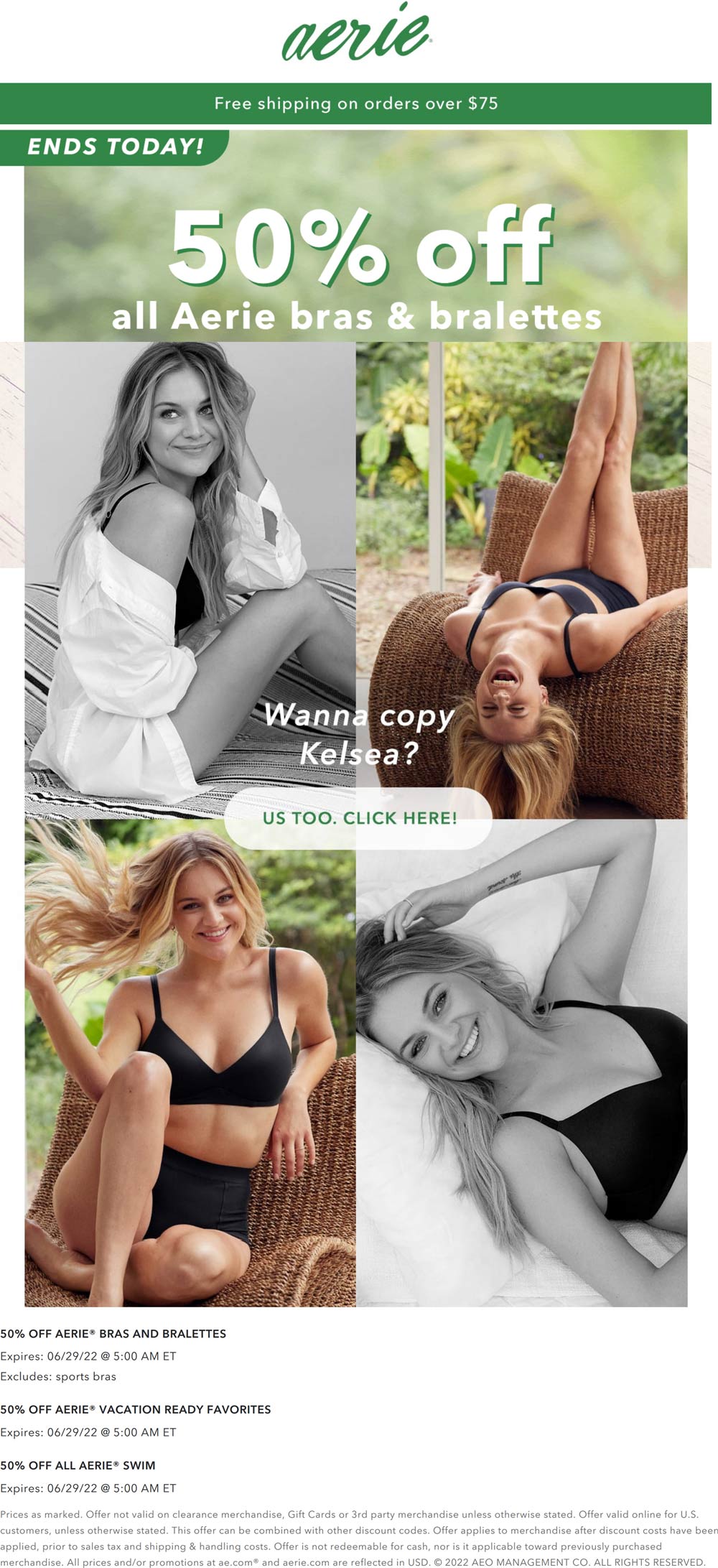 Aerie stores Coupon  50% off bras today at Aerie #aerie 