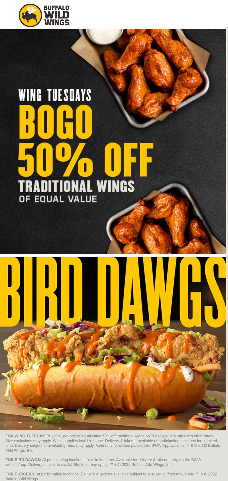 Buffalo Wild Wings restaurants Coupon  Second chicken wings 50% off today at Buffalo Wild Wings restaurants #buffalowildwings 