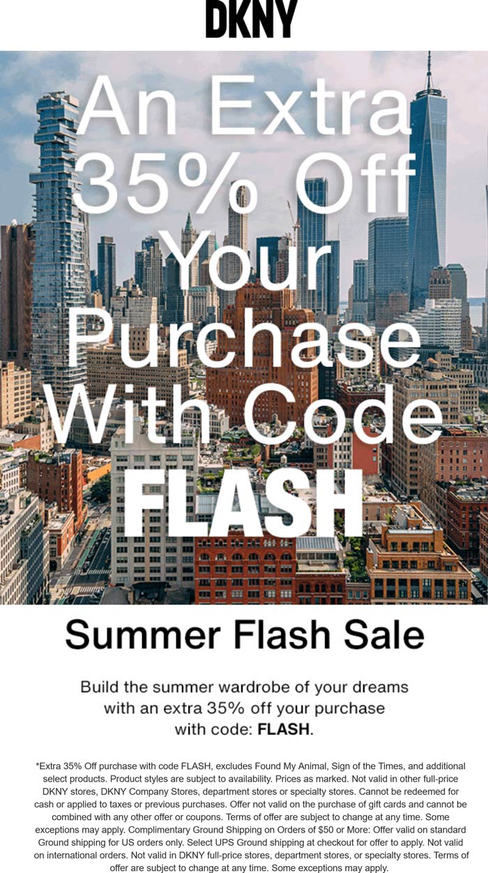 DKNY stores Coupon  Extra 35% off at DKNY via promo code FLASH #dkny 