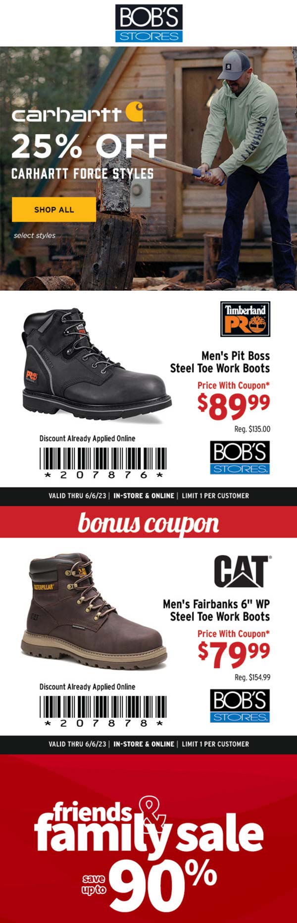 Bobs Stores stores Coupon  25% off Carhartt force styles at Bobs Stores #bobsstores 