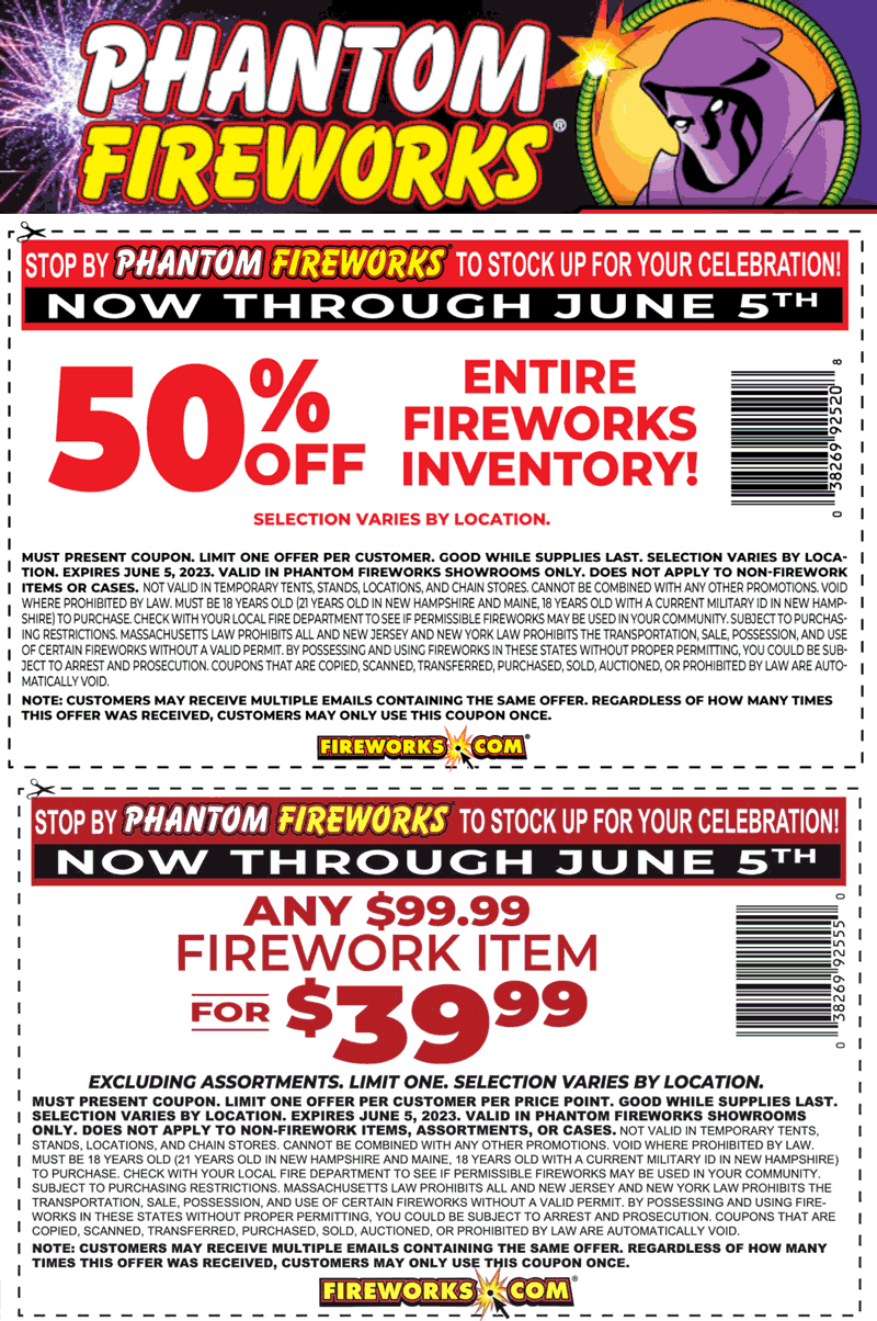 Phantom Fireworks stores Coupon  50% off everything at Phantom Fireworks #phantomfireworks 