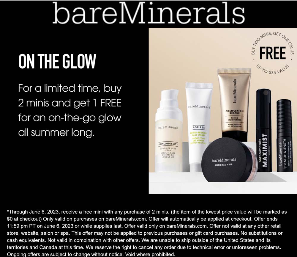 bareMinerals stores Coupon  3rd mini free online at bareMinerals #bareminerals 