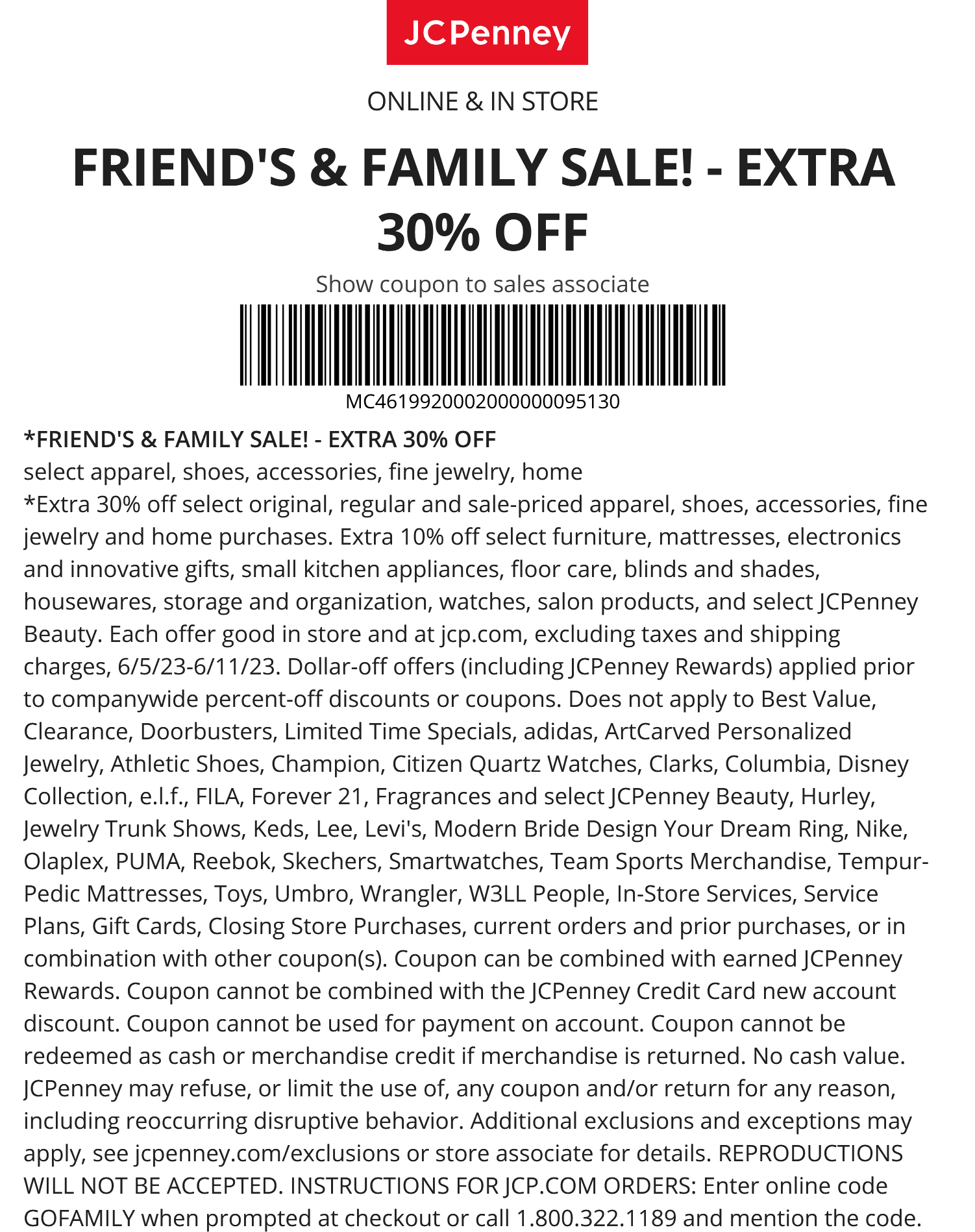 JCPenney stores Coupon  Extra 30% off at JCPenney, or online via promo code GOFAMILY #jcpenney 