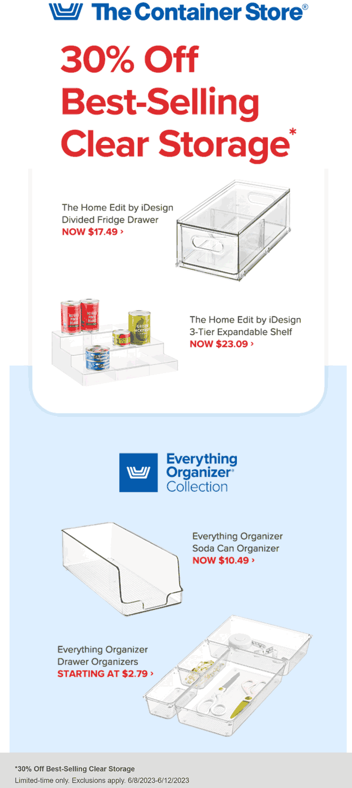 The Container Store stores Coupon  30% off clear storage at The Container Store #thecontainerstore 