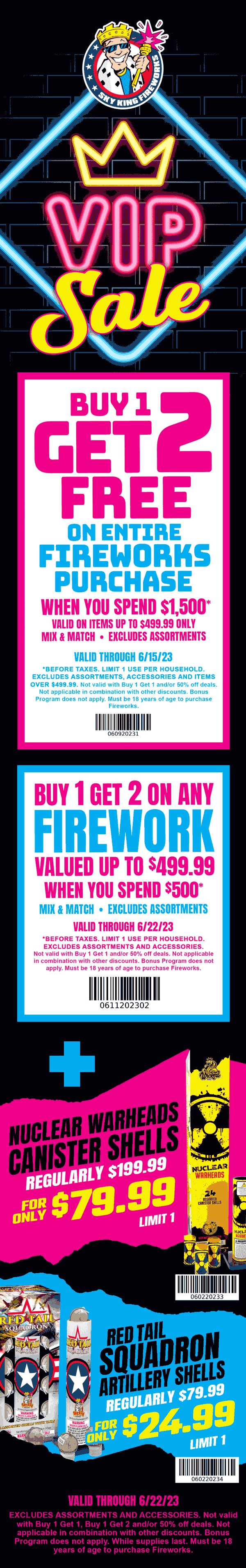 Sky King stores Coupon  3-for-1 on $500+ fireworks at Sky King #skyking 