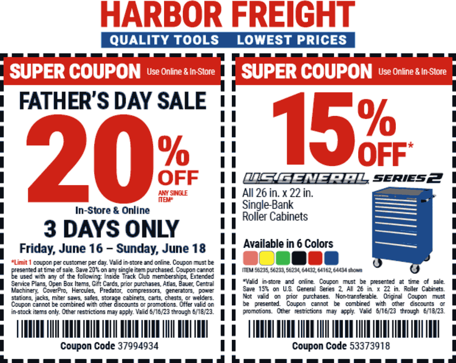 20 off a single item this weekend at Harbor Freight Tools 