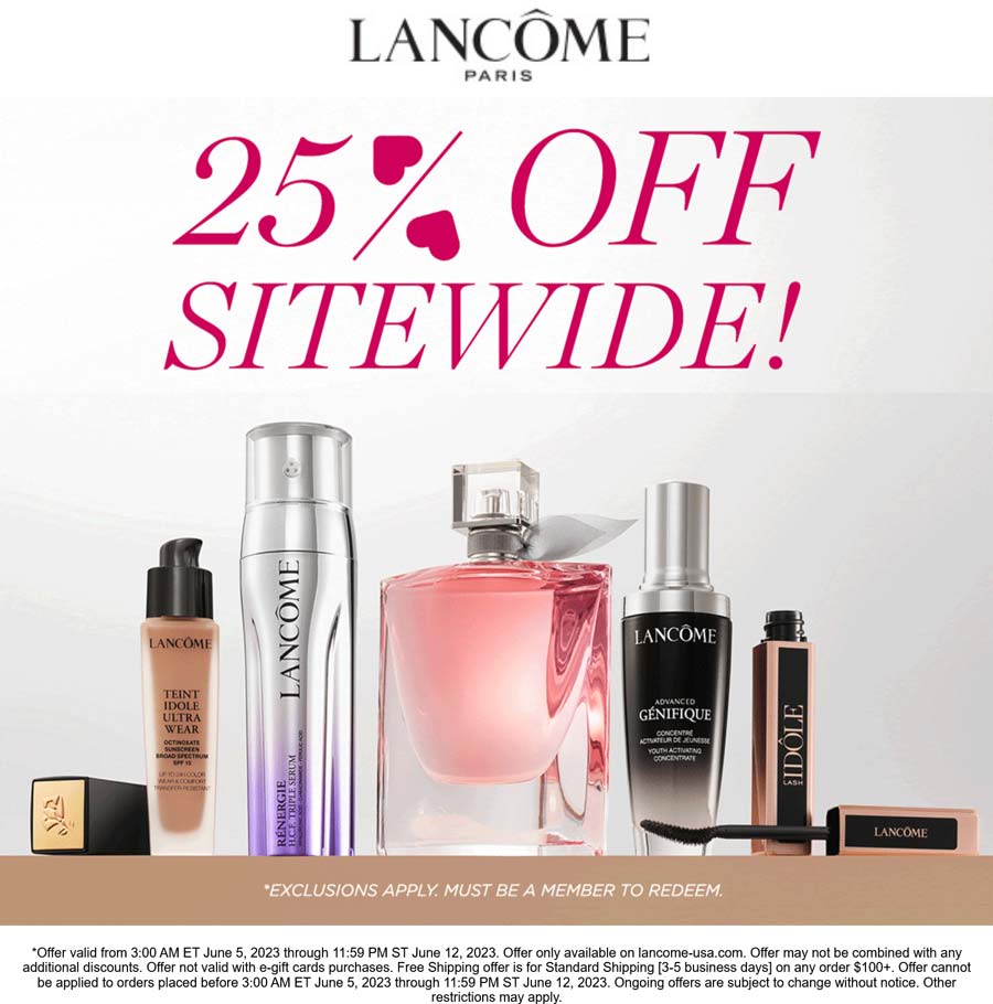 Lancome stores Coupon  25% off everything online today at Lancome cosmetics #lancome 