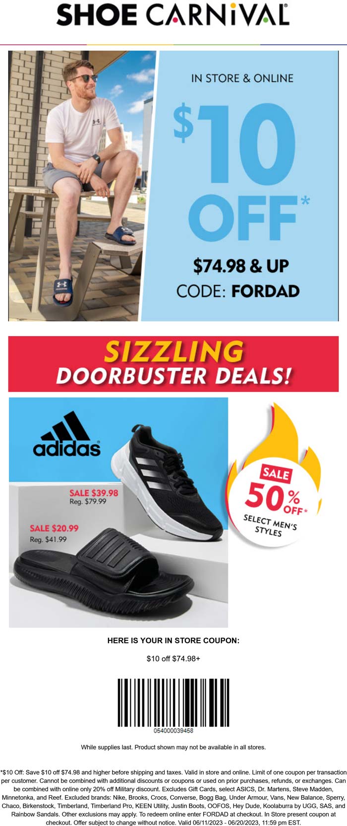 Shoe Carnival stores Coupon  $10 off $75 at Shoe Carnival, or online via promo code FORDAD #shoecarnival 