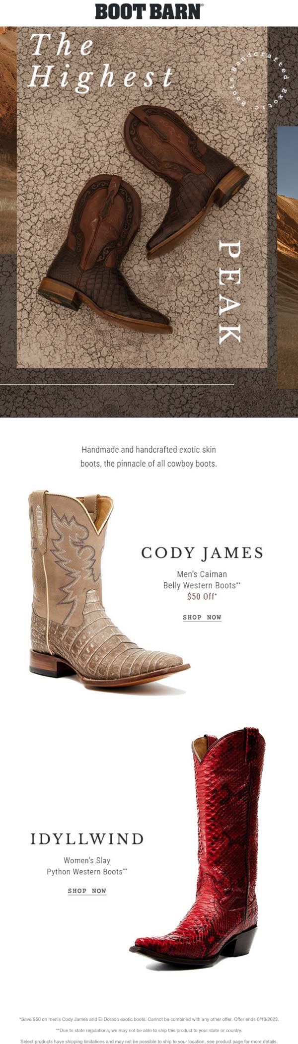 Boot Barn stores Coupon  $50 off various Cody James & El Dorado exotic boots at Boot Barn #bootbarn 