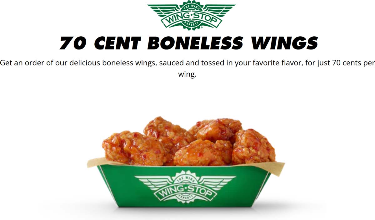 Wingstop restaurants Coupon  .70 cent boneless chicken wings today at Wingstop #wingstop 