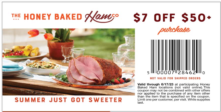 Honeybaked restaurants Coupon  $7 off $50 at Honeybaked Ham restaurants #honeybaked 