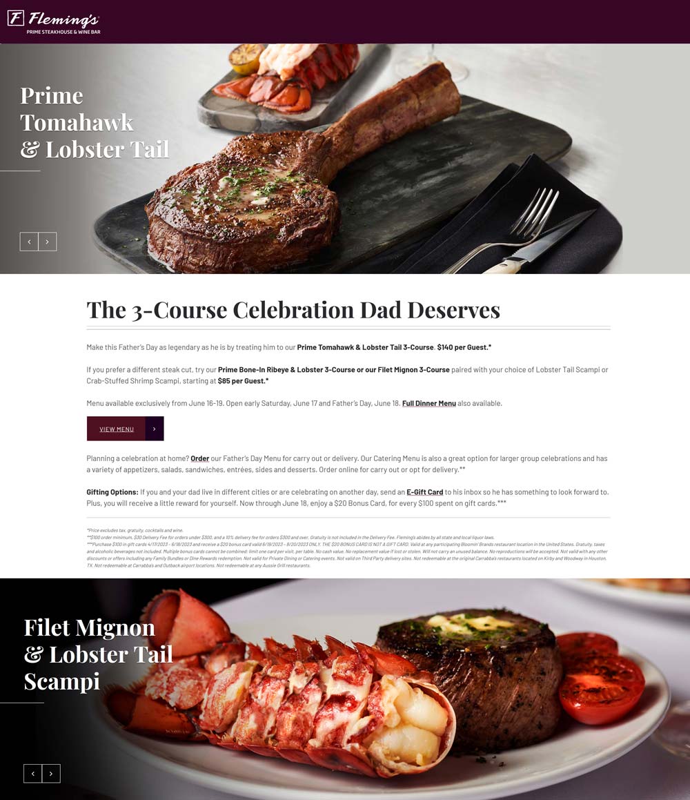 Flemings restaurants Coupon  Prime tomahawk steak + lobster tail 3-course meal = $140 or filet & lobster = $85 today at Flemings #flemings 