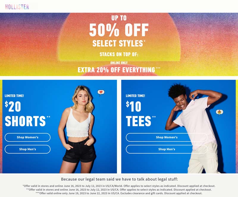 Hollister stores Coupon  Extra 20% off everything online & more at Hollister #hollister 