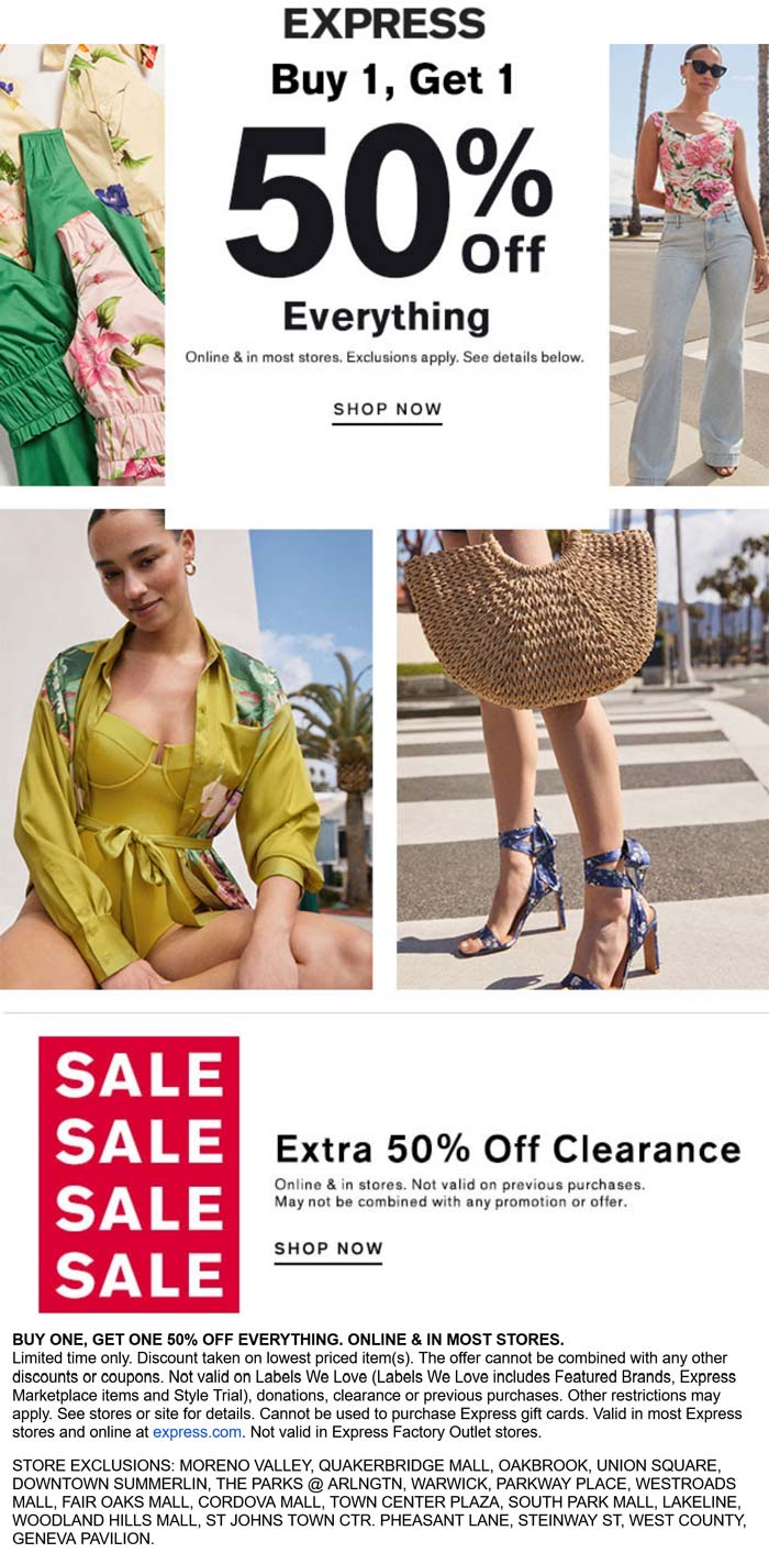 Express stores Coupon  Second item 50% off at Express, ditto online #express 