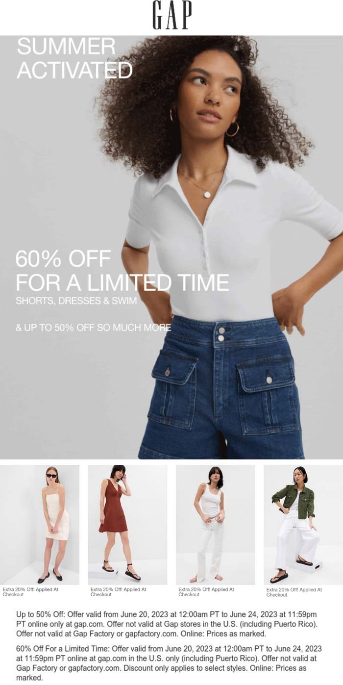 Gap stores Coupon  60% off shorts dresses & swim online at Gap #gap 