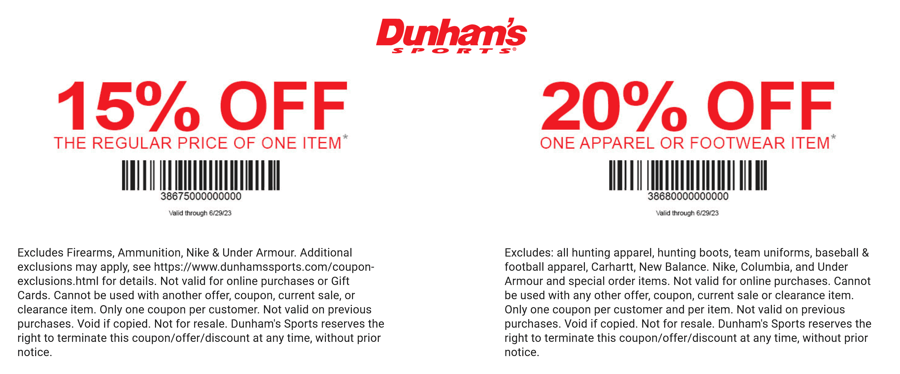 Dunhams Sports stores Coupon  15-20% off a single item at Dunhams Sports #dunhamssports 