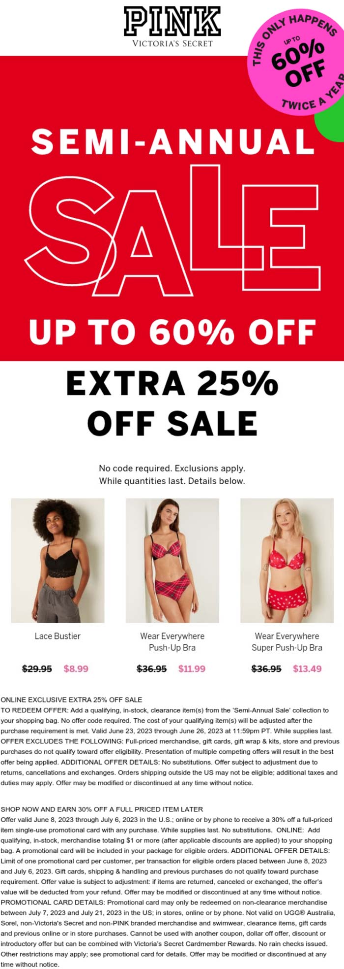 PINK stores Coupon  Extra 25% off sale items online at PINK #pink 