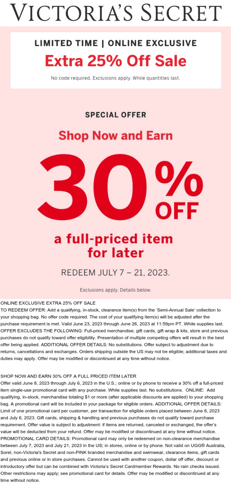 Victorias Secret stores Coupon  Extra 25% off sale items & more at Victorias Secret #victoriassecret 