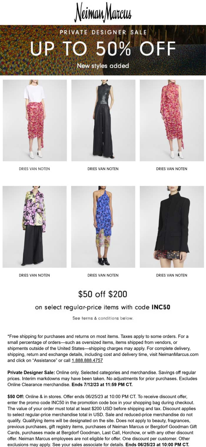 Neiman Marcus stores Coupon  $50 off $200 online today at Neiman Marcus via promo code INC50 #neimanmarcus 