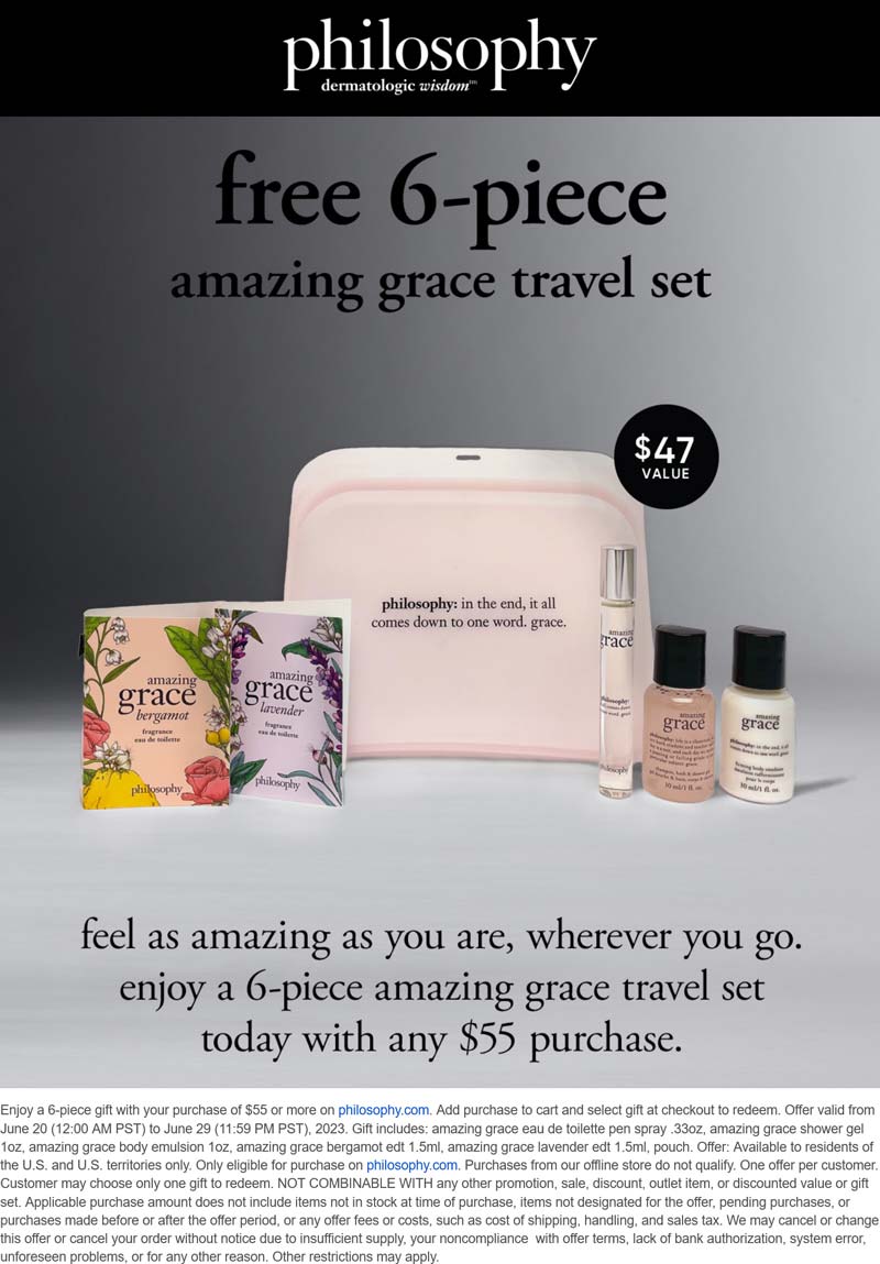 Philosophy stores Coupon  Free 6-piece gift on $55 online at Philosophy #philosophy 