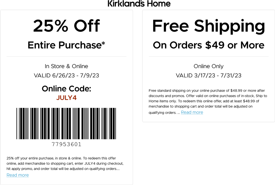 Kirklands stores Coupon  25% off everything at Kirklands home, or online via promo code JULY4 #kirklands 