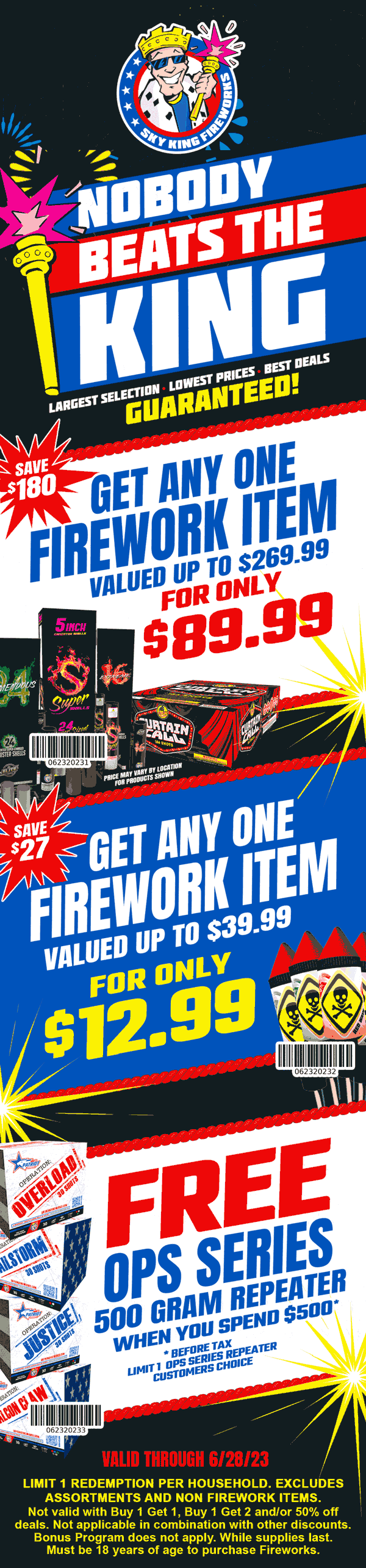 Sky King stores Coupon  $40 firework item for $13 & more at Sky King #skyking 