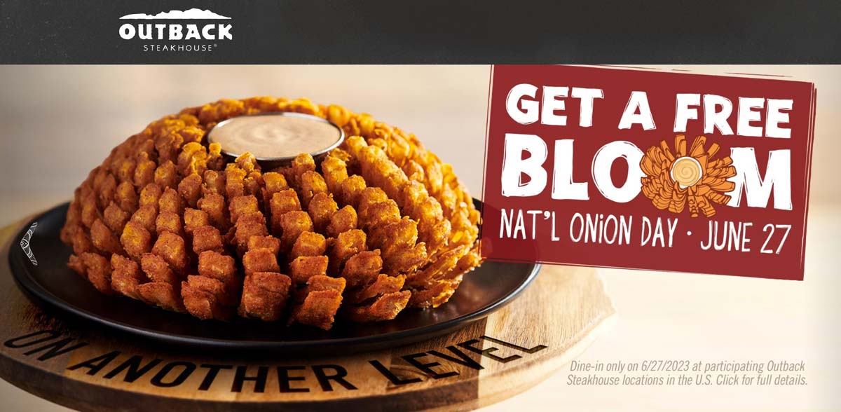 Outback Steakhouse restaurants Coupon  Free blooming onion today at Outback Steakhouse restaurants #outbacksteakhouse 