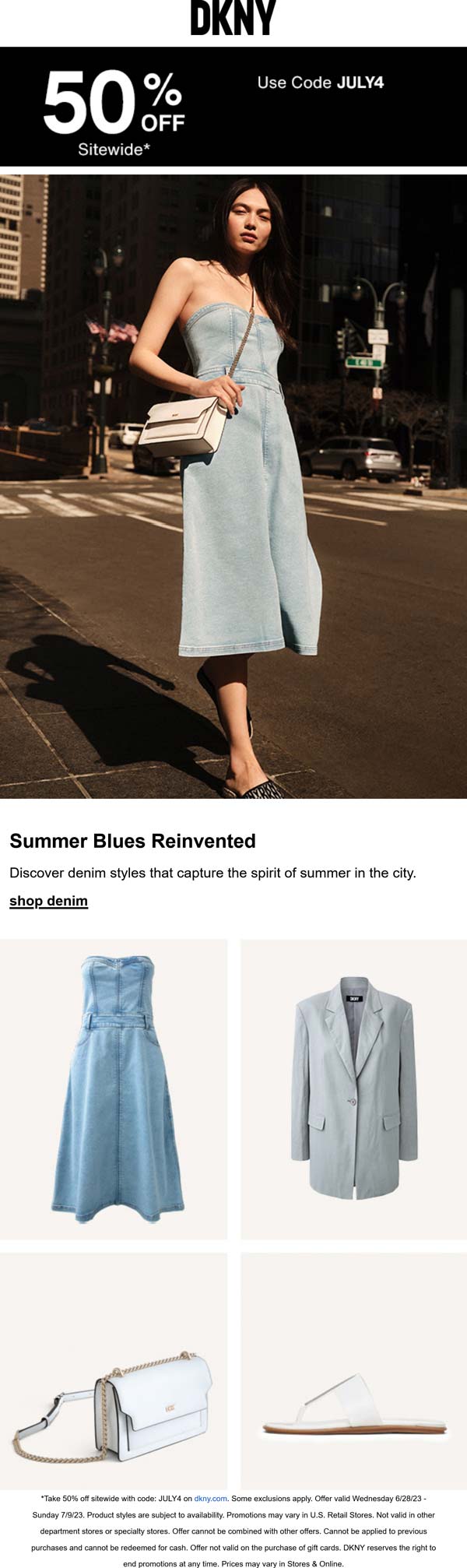 DKNY stores Coupon  50% off everything at DKNY via promo code JULY4 #dkny 