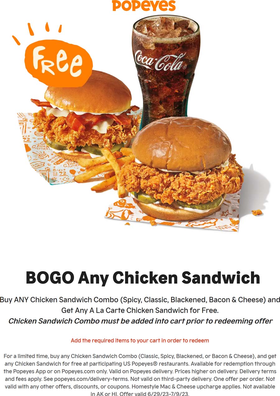 Second chicken sandwich free online at Popeyes popeyes The Coupons App®