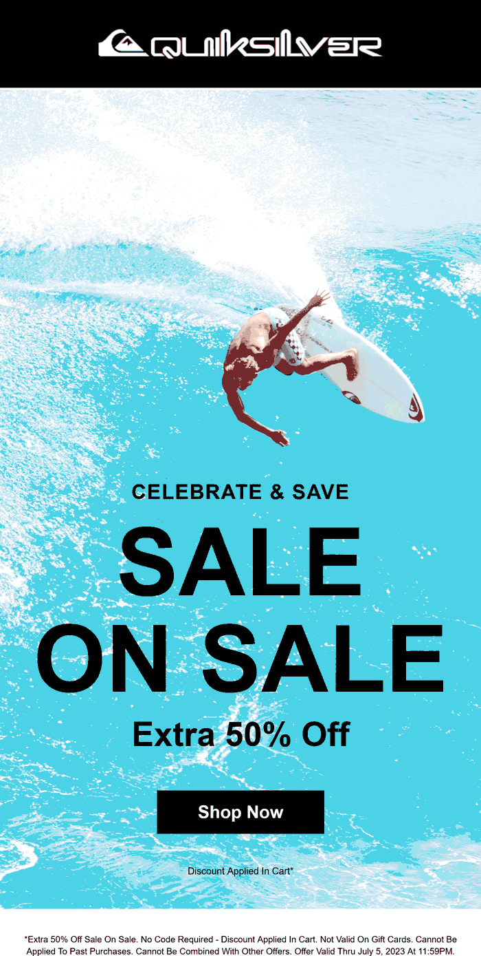 Quiksilver stores Coupon  Extra 50% off sale items at Quiksilver #quiksilver 