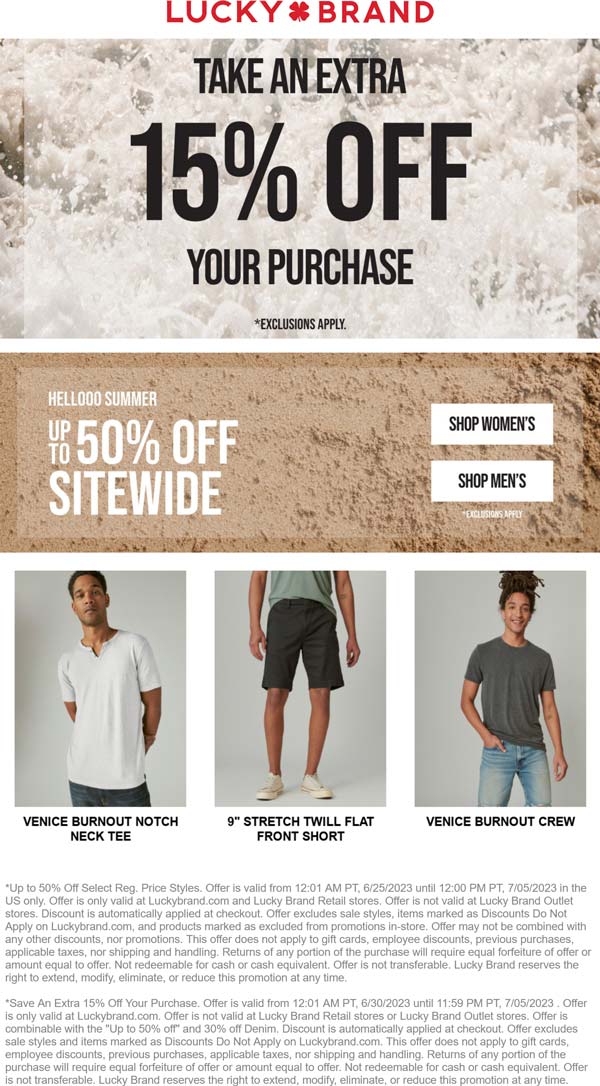 Lucky Brand stores Coupon  Extra 15% off at Lucky Brand #luckybrand 