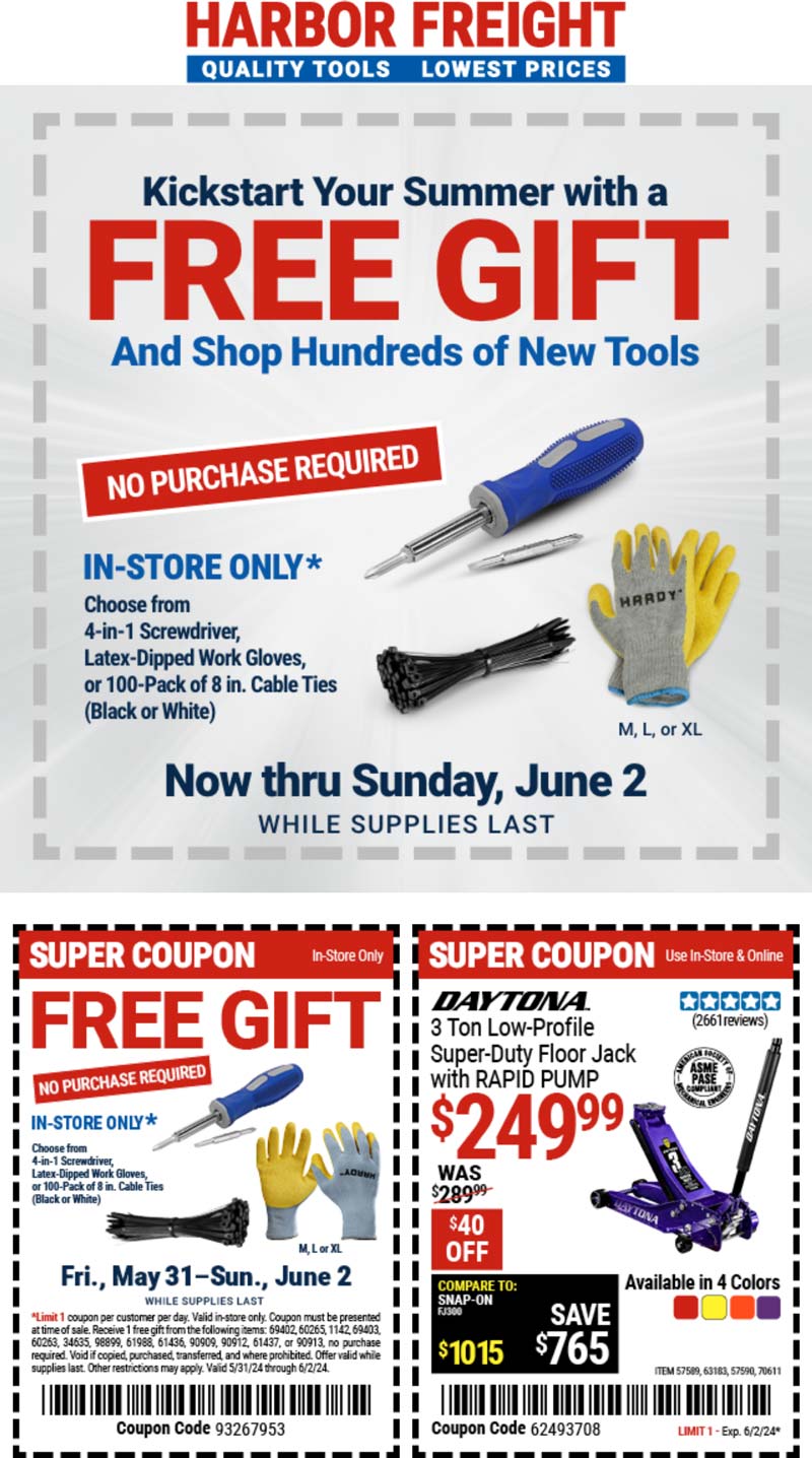 Harbor Freight stores Coupon  Free gift at Harbor Freight Tools, no purchase necessary #harborfreight 