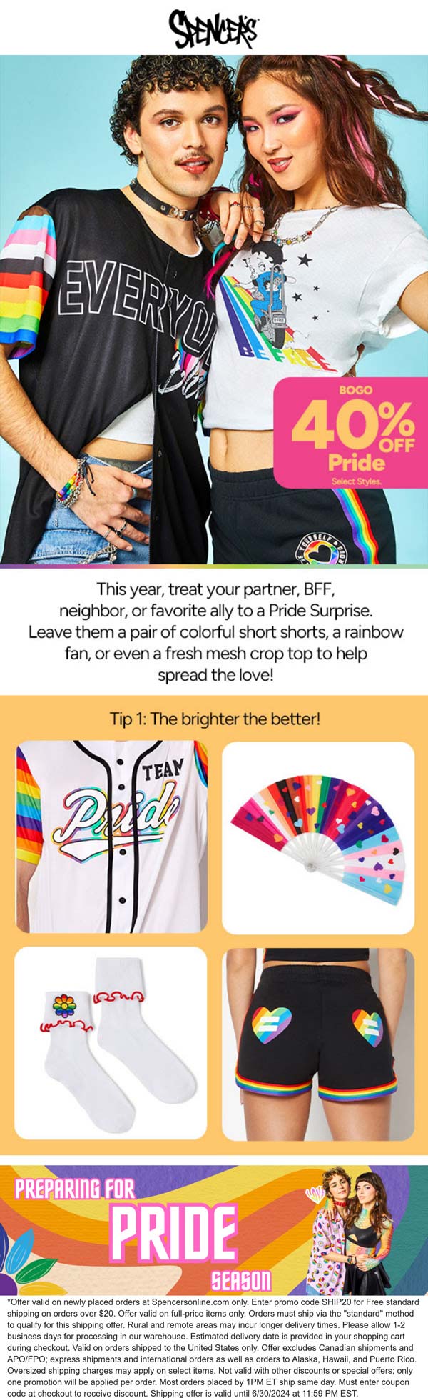 Spencers stores Coupon  Second pride item 40% off at Spencers with free shipping via promo SHIP20 #spencers 
