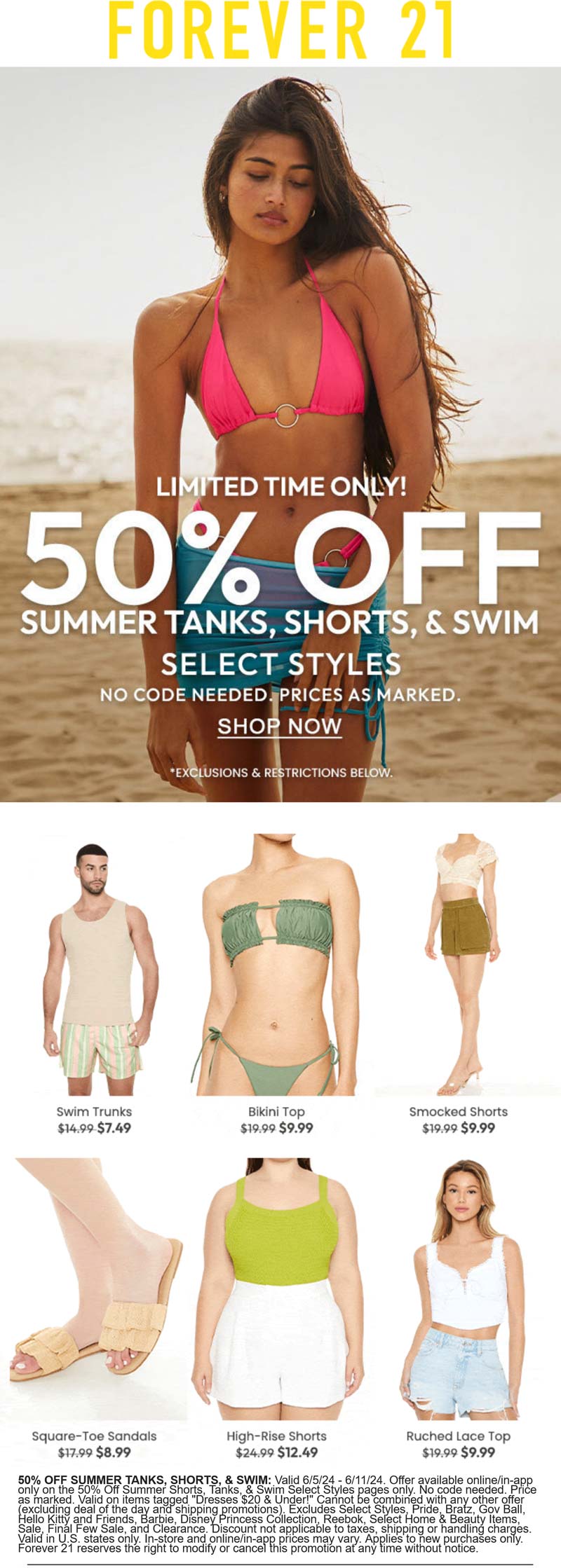 Forever 21 stores Coupon  50% off summer gear online at Forever 21 #forever21 