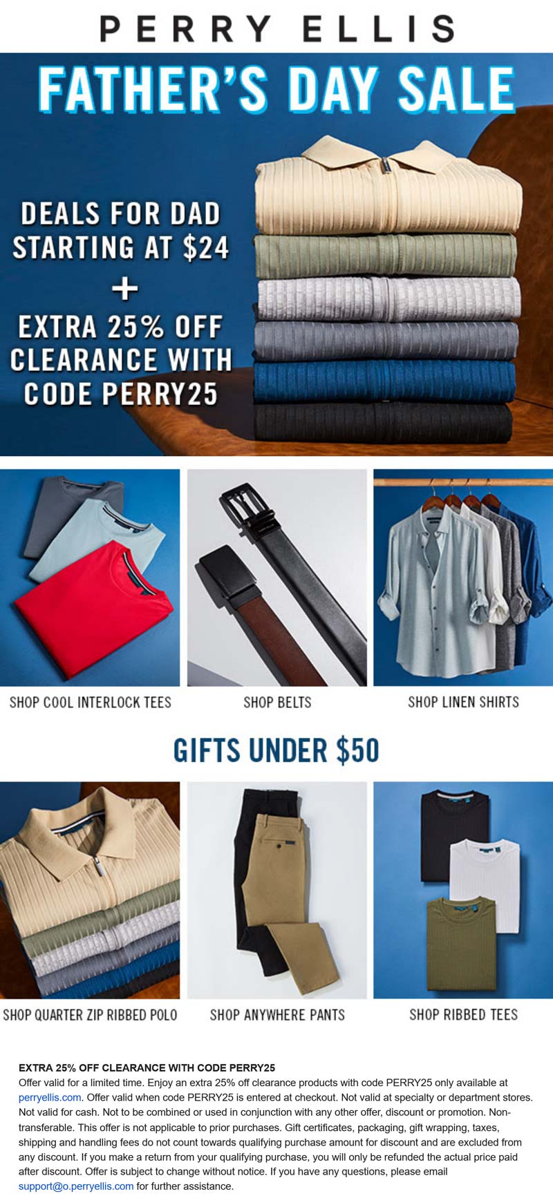 Perry Ellis stores Coupon  Extra 25% off clearance at Perry Ellis via promo code PERRY25 #perryellis 