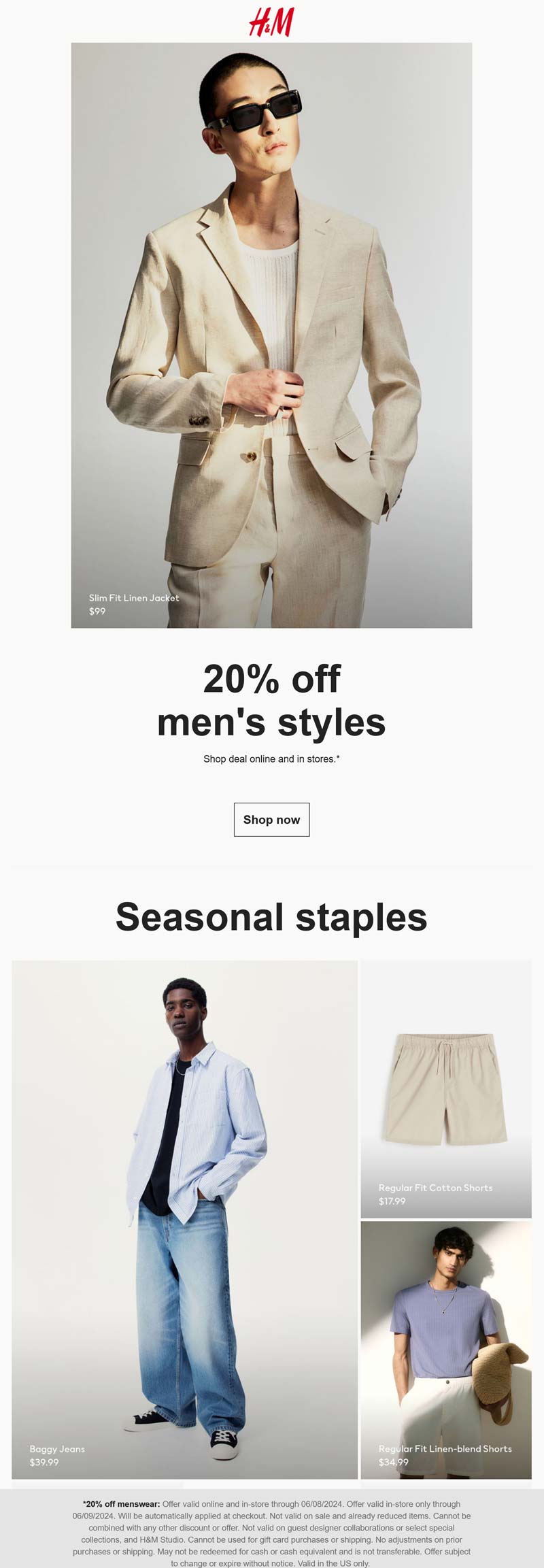 H&M stores Coupon  20% off menswear at H&M, ditto online #hm 