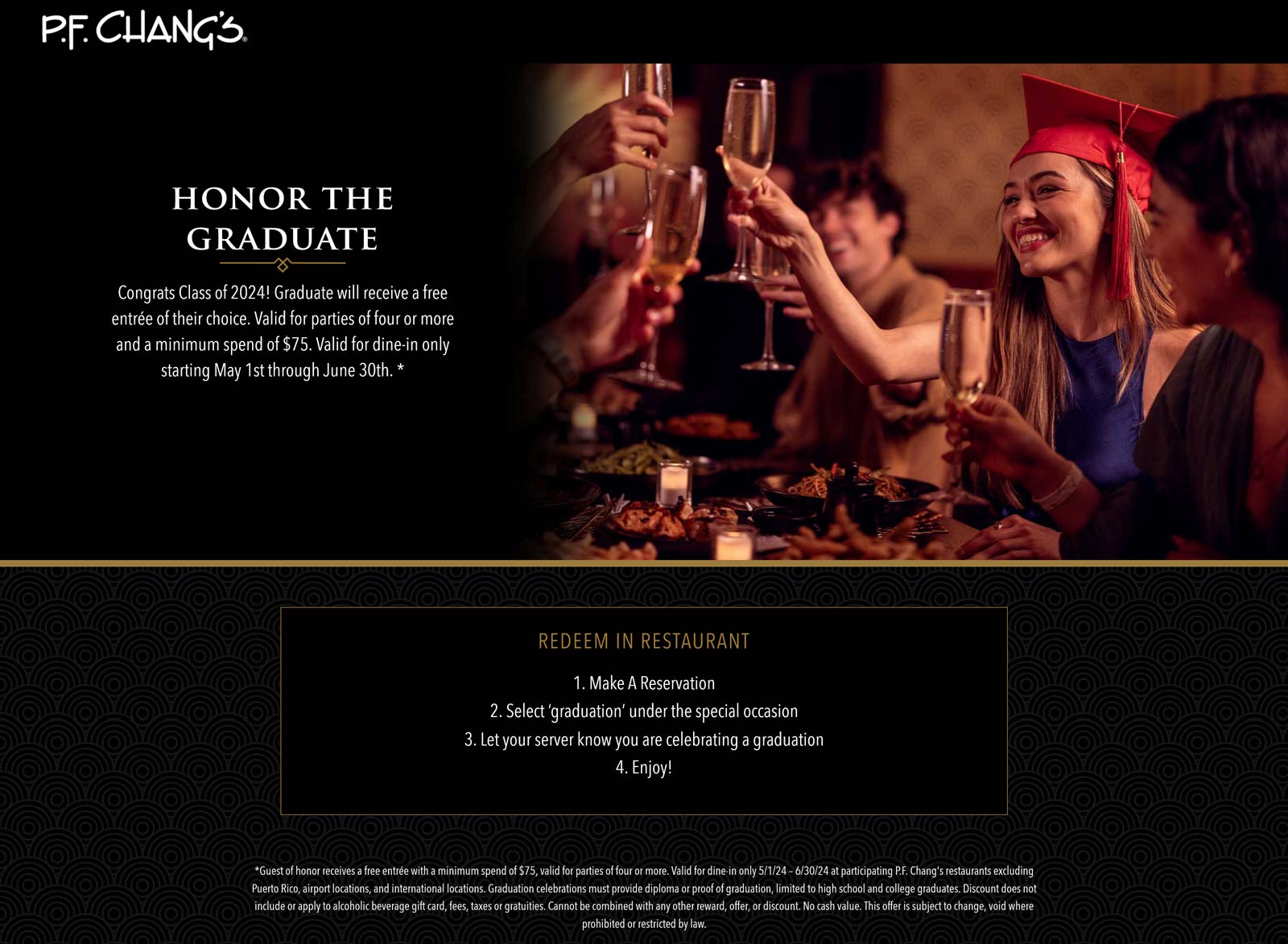 P.F. Changs restaurants Coupon  Free entree for graduates on $75 at P.F. Changs #pfchangs 