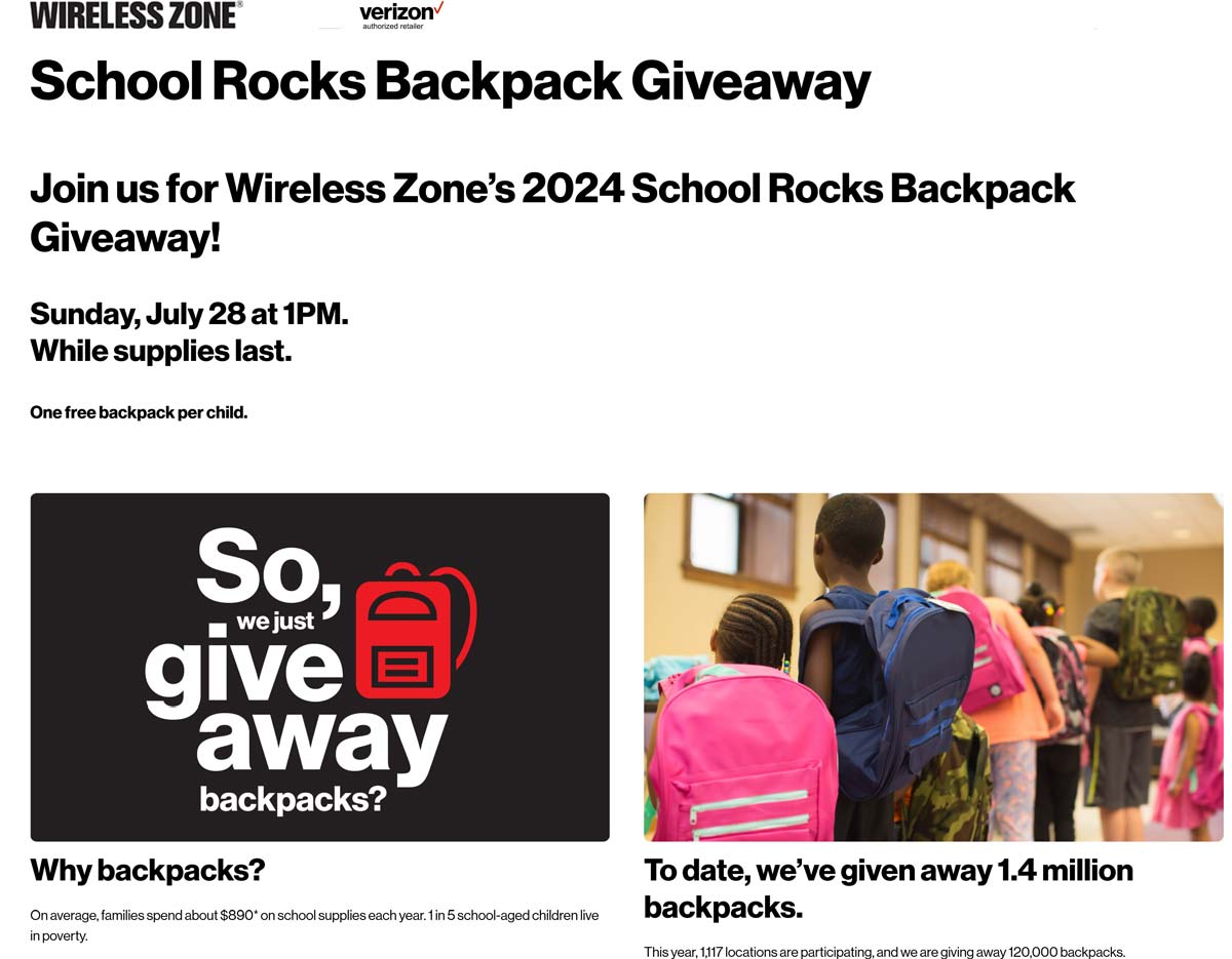 Wireless Zone stores Coupon  Free backpack July 28th at Wireless Zone #wirelesszone 