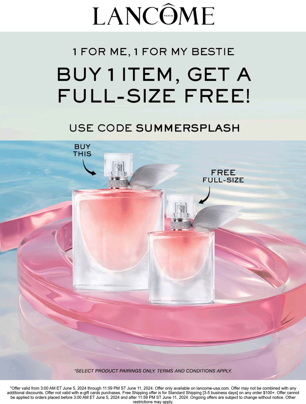Lancome stores Coupon  Free full size with any item online at Lancome via promo code SUMMERSPLASH #lancome 